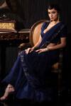 Shilpi Gupta_Blue Silk Satin, Net Sequins, Border Embroidered Pre-draped Saree With Blouse _Online_at_Aza_Fashions