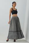 The Indian Cause_Black Cotton Zari Check Bustier Bralette And Skirt Set_Online_at_Aza_Fashions