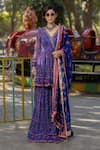 Irrau by Samir Mantri_Multi Color Georgette Print Flower Vine V Neck Kurta And Gharara Set _Online_at_Aza_Fashions