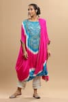 Etasha by Asha Jain_Fuchsia Kaftan Gajji Silk Embroidered Bandhani Round Pattern Draped And Pant Set _Online_at_Aza_Fashions