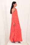AK-OK_Orange Cotton Embroidery Floral Asymmetric Tunic And Skirt Set _Online_at_Aza_Fashions