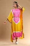 Etasha by Asha Jain_Pink Gajji Silk Bandhani Round Asymmetric Pattern Kaftan _Online_at_Aza_Fashions