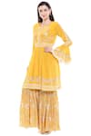 Soup by Sougat Paul_Yellow Crepe Printed Round Kurta Sharara Set _Online_at_Aza_Fashions