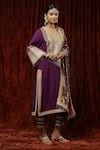 SHIKHAR SHARMA_Purple Silk Chanderi Embroidered Pearl Leaf Neck Full Sleeve Kurta Pant Set _Online_at_Aza_Fashions
