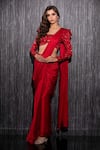SHILPI GUPTA_Red Organza, Satin Beads, Embroidered Pre-draped Saree With Blouse _Online_at_Aza_Fashions