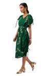 Meghna Shah_Green Silk Beads, Stones V-neck Hand Embroidered Draped Cowl Dress _Online_at_Aza_Fashions