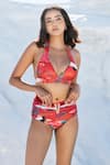 Tizzi_Red Wonder Fabric 80% Printed Floral Plunge V Neck Bikini Set  _Online_at_Aza_Fashions