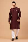 Hilo Design Maroon Cotton, Silk, Lycra Embroidery Adira Placement Kurta Set Online at Aza Fashions Hilo Design_Maroon Cotton, Silk, Lycra Embroidery Adira Placement Kurta Set _Online_at_Aza_Fashions