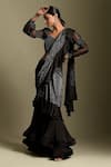 Two Sisters By Gyans_Black Pre-draped Ruffle Saree With Blouse_Online_at_Aza_Fashions