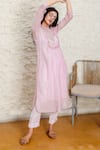 TATWA_Pink Kurta Handloom Chanderi Embroidery Resham Zari And Pant Set  _Online_at_Aza_Fashions