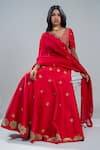 Nautanky_Red Blouse And Lehenga Raw Silk Dupatta Organza Embroidery Floral Bridal Set _Online_at_Aza_Fashions