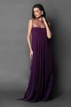 Swatee Singh_Purple Georgette, Hemp Round Neck Sheer Handkerchief Draped Jumpsuit _Online_at_Aza_Fashions