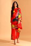 Moh India Red Cotton, Silk Keyhole Neck Flower Printed Tunic And Trouser Set Online at Aza Fashions Moh India_Red Cotton, Silk Keyhole Neck Flower Printed Tunic And Trouser Set_Online_at_Aza_Fashions