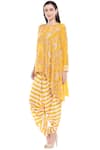 Buy_Soup by Sougat Paul_Yellow Crepe Boat Printed Kurta Dhoti Pant Set _Online_at_Aza_Fashions