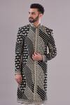 Kasbah_Black Velvet, Cotton Embroidery Sherwani Set _Online_at_Aza_Fashions