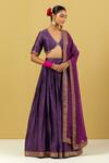 Buy_Ikshita Choudhary_Purple Chanderi Silk Bandhani Plunge V Neck Lehenga Set _Online_at_Aza_Fashions