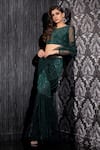 Shilpi Gupta_Emerald Green Saree  Net Embroidered Sequins Pre-draped With Blouse  _Online_at_Aza_Fashions