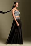 Two Sisters By Gyans_Black Bustier Crepe, Pants Satin Sequin, Mirror And Embroidered Blouse & Set _Online_at_Aza_Fashions