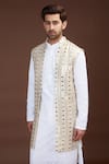 Kasbah_Gold Georgette Embroidered Mirror Work Long Jacket _Online_at_Aza_Fashions