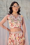 Nikita Vishakha_Purple Georgette, Modal, Mohair Embroidery Split Floral Print Tiered Lehenga Set _Online_at_Aza_Fashions