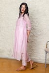 TATWA_Pink Kurta  Handloom Chanderi Hand Embroidered Yoke And Pant Set  _Online_at_Aza_Fashions