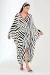 Nikasha_Black 100% Viscose Georgette Printed And Embroidered Animal V Kaftan Dress _Online_at_Aza_Fashions