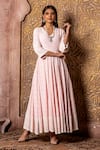 Monk & Mei_Pink Rayon Embroidered V Neck Falak Pastel Anarkali _Online_at_Aza_Fashions