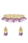 Ishhaara_Purple Stones, Beads Drop Choker Set _Online_at_Aza_Fashions