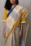 BANANA labs_Blue Cotton Printed Stripe Saree _Online_at_Aza_Fashions