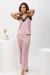 Dawn And Dusk_Pink Satin Camisole V Neck Robe And Pant Set  _Online_at_Aza_Fashions