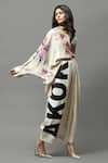 AK-OK_Ivory Silk Chiffon Printed Floral Patterns V Top And Draped Skirt Set  _Online_at_Aza_Fashions