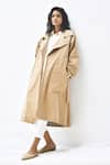 Kharakapas_Brown Heavy Twill Lapel Latte Trench Coat  _Online_at_Aza_Fashions