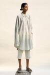 Urvashi Kaur_Off White Handspun Cotton Ava Stripe Pattern Shirt_Online_at_Aza_Fashions