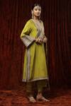SHIKHAR SHARMA_Green Silk Chanderi Embroidered Pearl Leaf Neck Kurta Pant Set _Online_at_Aza_Fashions
