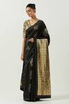 Label Earthen_Blue Chanderi Silk Printed Checkered V Sonpapri Saree With Blouse _Online_at_Aza_Fashions