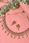 Swabhimann_Red Embellished Ruby Temple Necklace Set_Online_at_Aza_Fashions