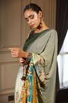 Shilpi Gupta_Green Blouse Dupion And Saree Crepe Print & With  _Online_at_Aza_Fashions