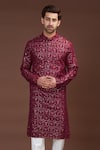 Kasbah_Maroon Silk, Cotton Embroidery Floral Kurta Set _Online_at_Aza_Fashions