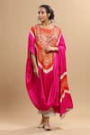 Etasha by Asha Jain_Fuchsia Kaftan Gajji Silk Embroidered Bandhani Round Draped And Pant Set _Online_at_Aza_Fashions