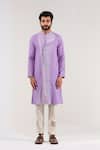 Shreyansh Designs_Purple Cotton Linen Color Block Pattern Kurta _Online_at_Aza_Fashions
