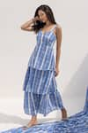 Kritika Madan Label_Blue Royal Georgette Printed Checkered Sweetheart Tiered Maxi Dress  _Online_at_Aza_Fashions