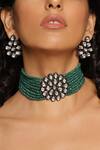 Swabhimann_Green Diamonds, Stones Kundan And Bead Embellished Necklace Set _Online_at_Aza_Fashions