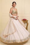 Esha Koul_Off White Lehenga Chanderi Embellished Gota Lace Work Sweetheart Neck Set _Online_at_Aza_Fashions