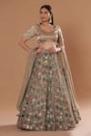 Buy_Two Sisters By Gyans_Black Georgette, Silk Embroidery, Zari, Sequins Sweetheart Resham Lehenga Set _at_Aza_Fashions