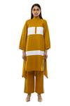 Khat Yellow Mandarin Collar Mustard Panelled Dress Pant Set Online at Aza Fashions Khat_Yellow Mandarin Collar Mustard Panelled Dress Pant Set _Online_at_Aza_Fashions