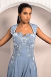 Jade By Ashima_Blue Georgette Embroidery Square Neck Nettle Bodice Jumpsuit _Online_at_Aza_Fashions