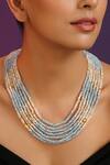 Swabhimann_Blue Beaded Layered Necklace _Online_at_Aza_Fashions