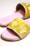 Soleart_Yellow Hand Embroidered - Floral Canary Sliders _Online_at_Aza_Fashions