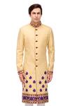 A!A By Abrar Ali_Beige Brocade Woven Floral Motifs Pattern Sherwani  _Online_at_Aza_Fashions