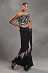 JYOTI SACHDEV IYER_Black Crepe Silk Embroidery Sequin And Feather Ombre Pre-draped Saree With Corset _Online_at_Aza_Fashions